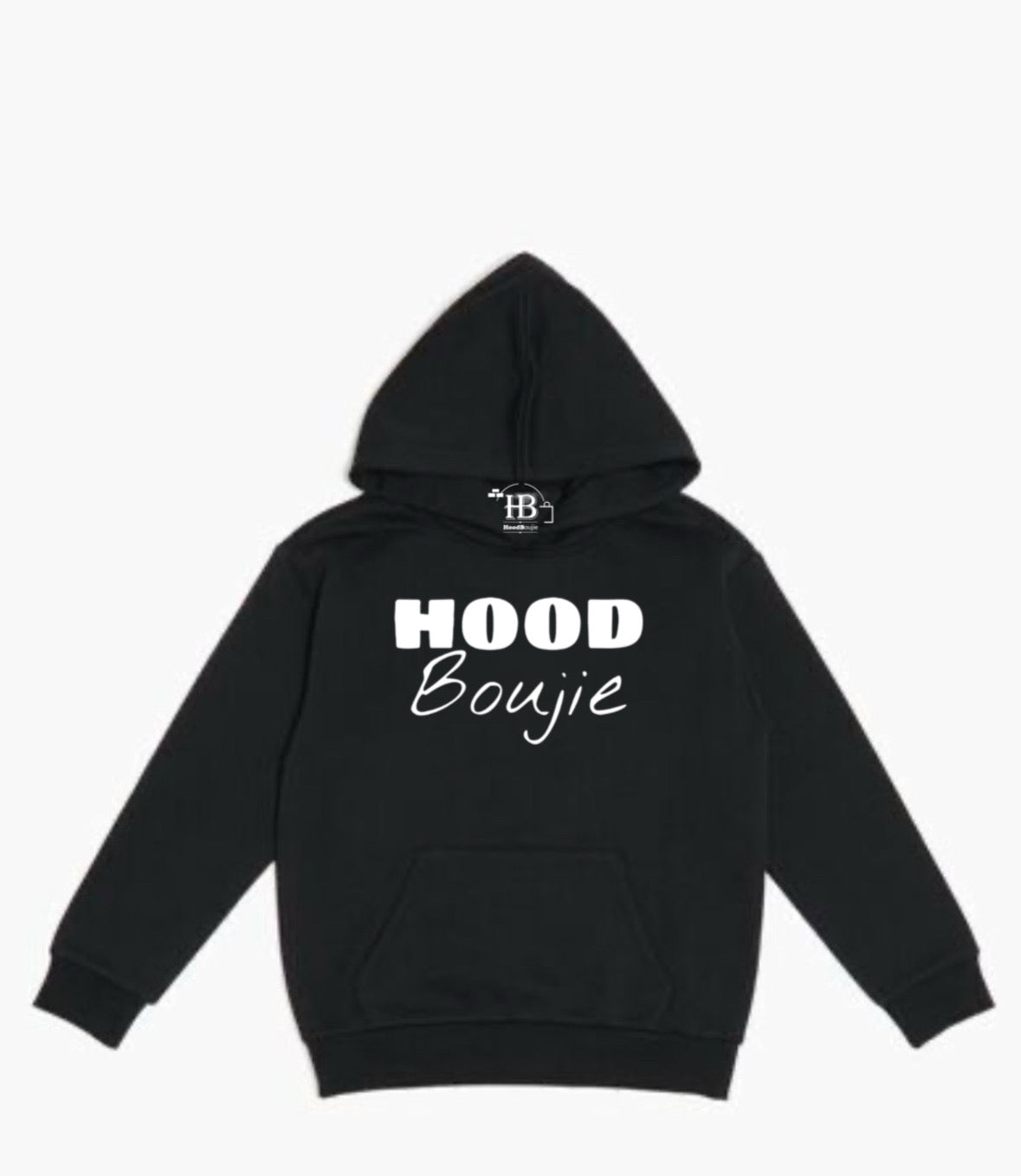 Hood Boujie - Black Hoodie to Match Sneakers, Urban Fashion Kids Pullover Hoodie (Black/White)