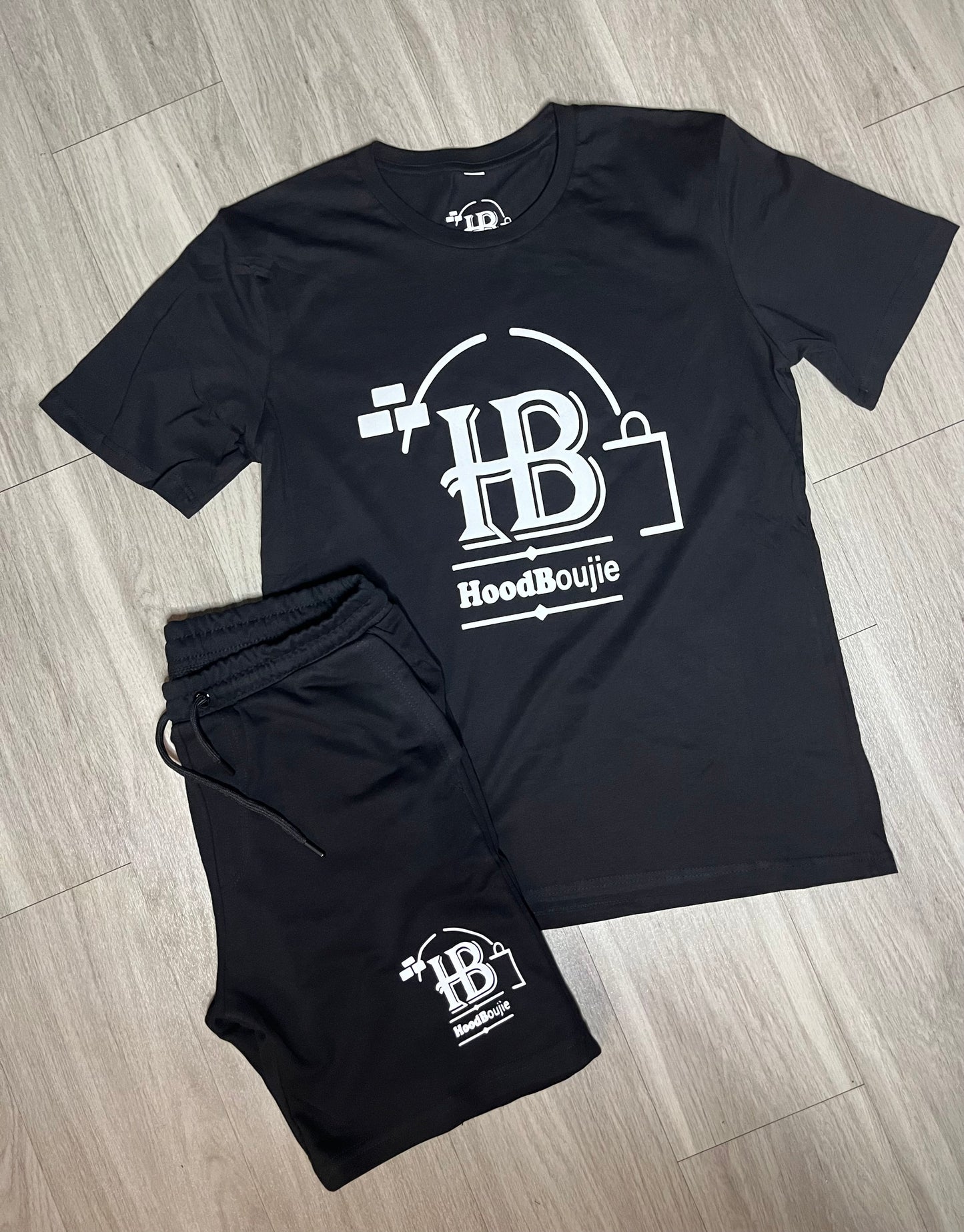 Hood Boujie Logo- Men 2 Piece Outfits Casual Shorts Jogger set