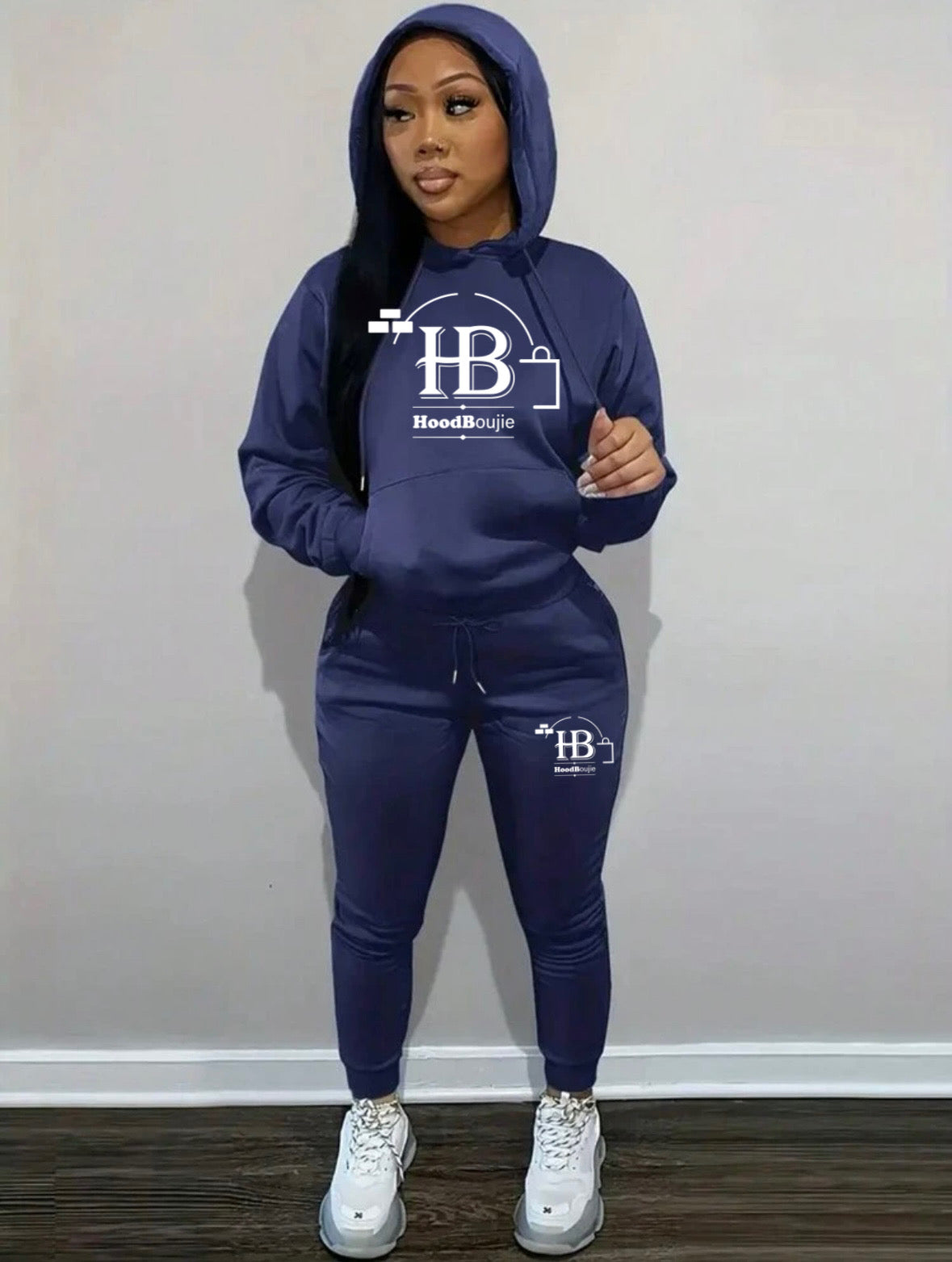 Hood Boujie Logo - Womens 2 Piece Joggers Pants Pullover Hoodie Casual Sweatsuit Set