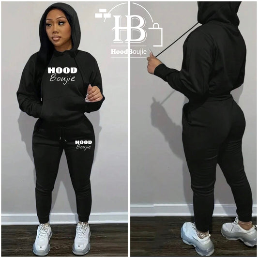 Hood Boujie - Womens 2 Piece Joggers Pants Set Casual Hoodie Sweatsuit Set