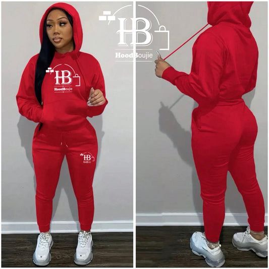 Hood Boujie Logo - Womens 2 Piece Joggers Pants Pullover Hoodie Casual Sweatsuit Set