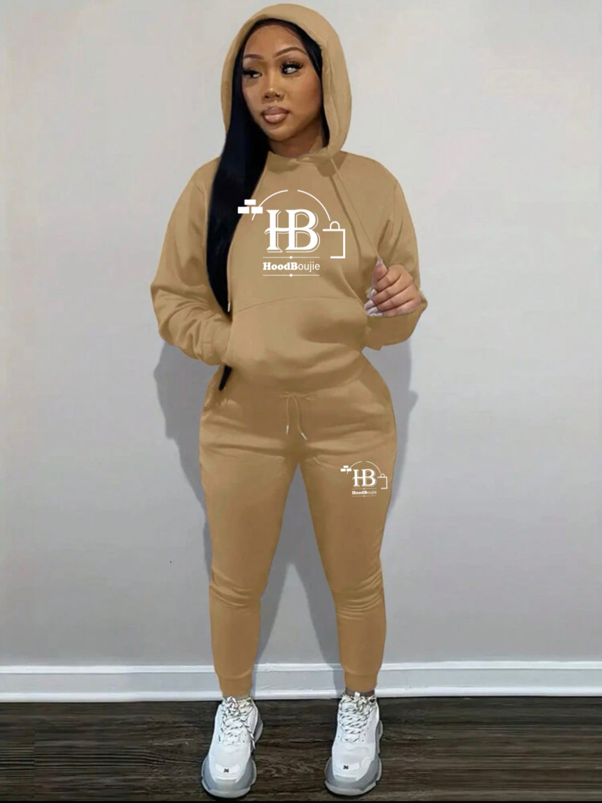 Hood Boujie Logo - Womens 2 Piece Joggers Pants Pullover Hoodie Casual Sweatsuit Set