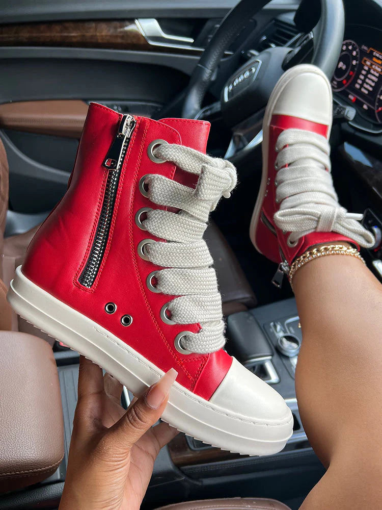 LIMITED EDITION- HIGH TOP JUMBO LACES PU LEATHER PLATFORM SNEAKERS