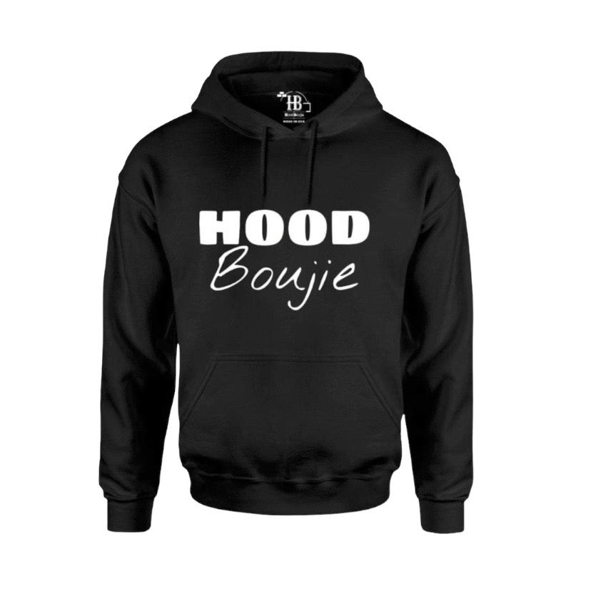 Hood Boujie- Black Hoodie to Match Sneakers, Urban Fashion Adult Hoodie (Black/White)