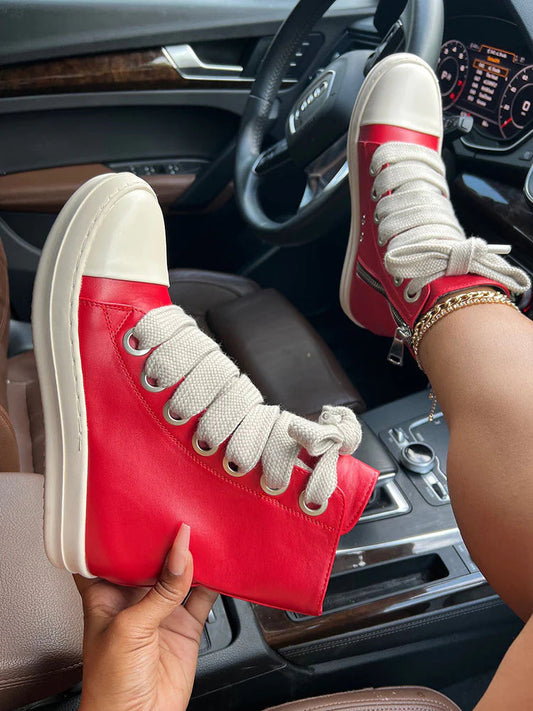 LIMITED EDITION- HIGH TOP JUMBO LACES PU LEATHER PLATFORM SNEAKERS