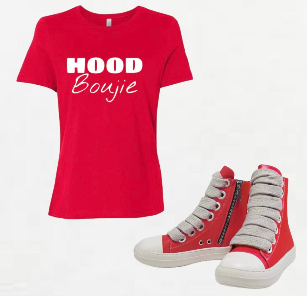 HOOD BOUJIE - HIGH TOP JUMBO LACES PU LEATHER PLATFORM SNEAKERS with
TSHIRT SETI