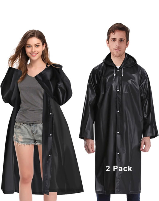 Hooded Reusable EVA Rain Poncho Jackets for Adults with Portable plastic drawstring bag included