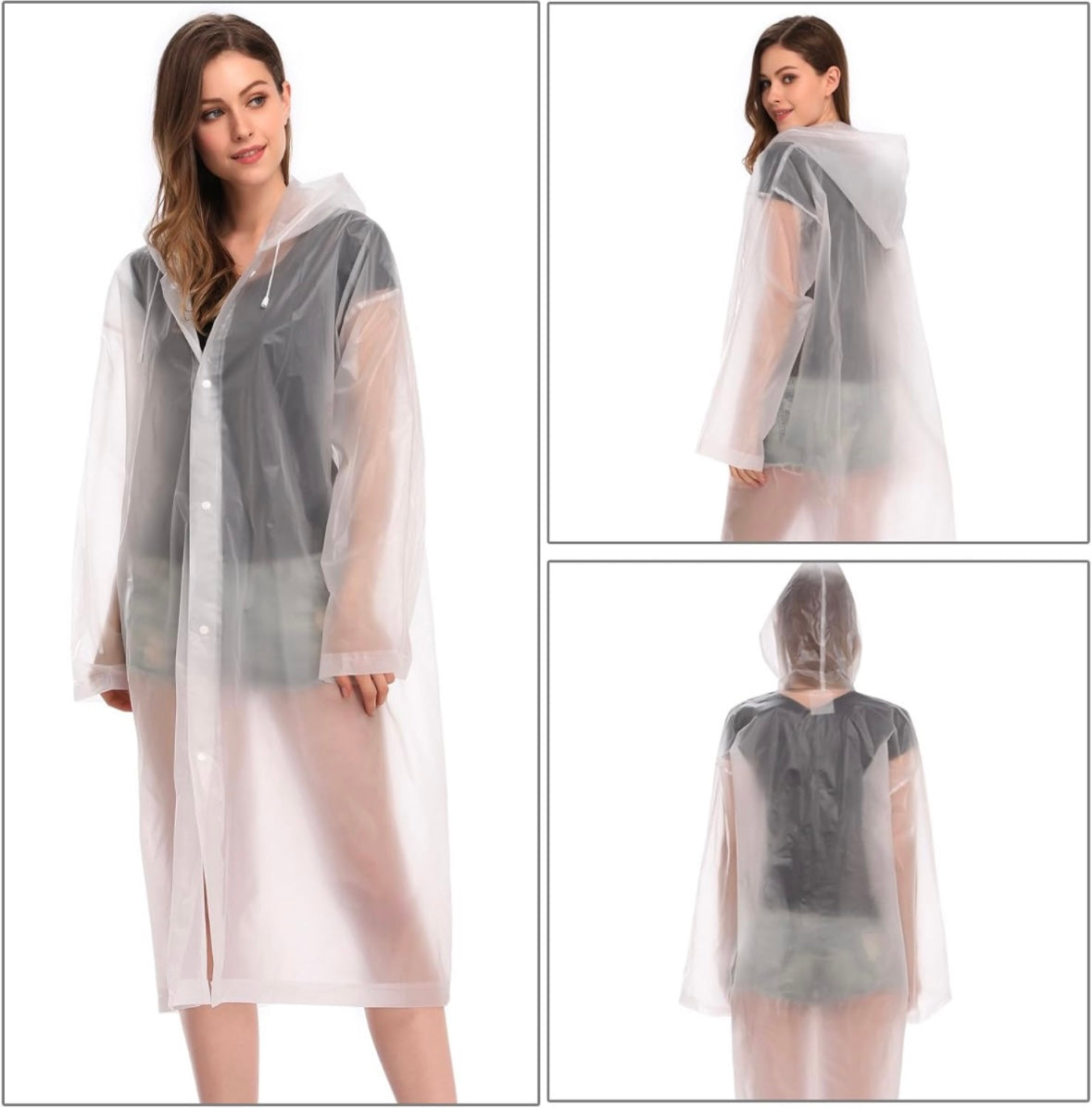 Hooded Reusable EVA Rain Poncho Jackets for Adults with Portable plastic drawstring bag included