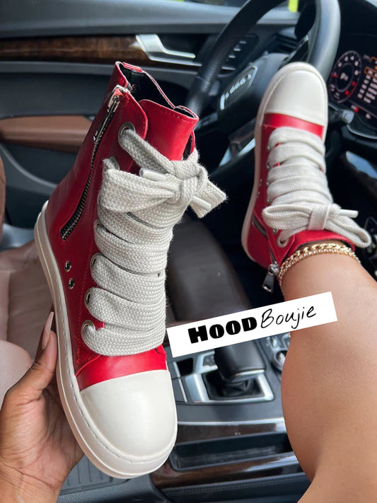 LIMITED EDITION- HIGH TOP JUMBO LACES PU LEATHER PLATFORM SNEAKERS